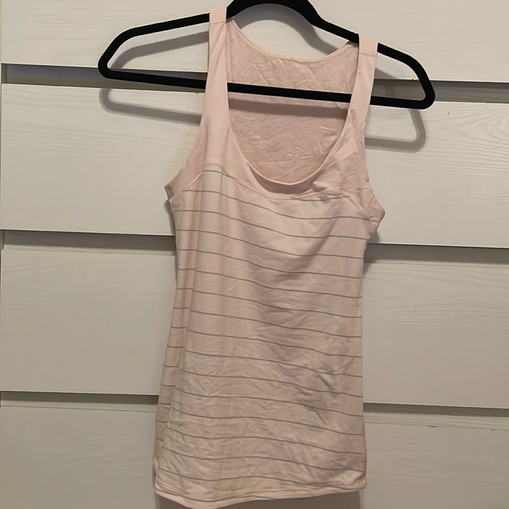 Lululemon light pink and grey strip tank